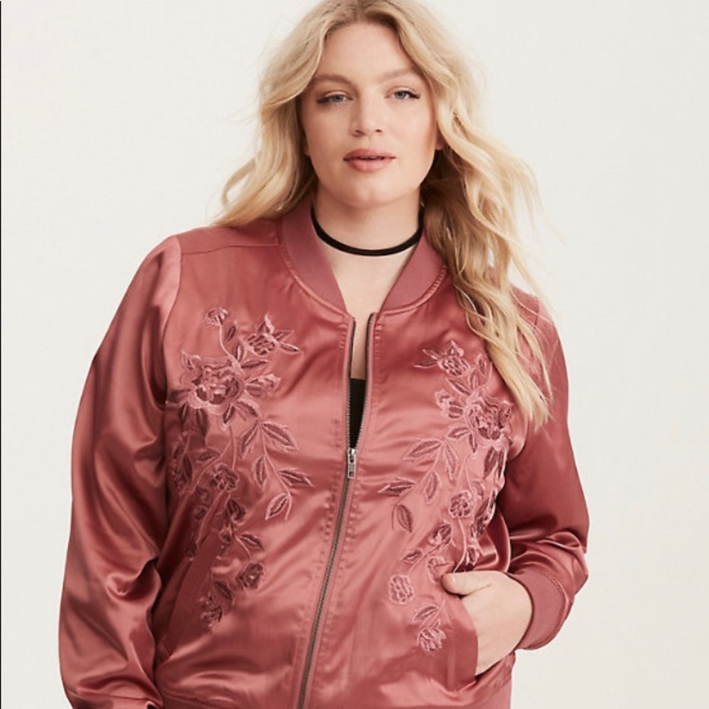 Torrid Embroidered Satin Bomber Jacket